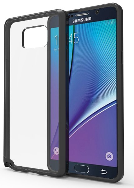 Galaxy Note 5 Case  Stalion Hybrid Bumper Series Shockproof Impact Resistance Jet Black Ultra Slim Fit with Diamond Clear Back  Raised Edges for Protection