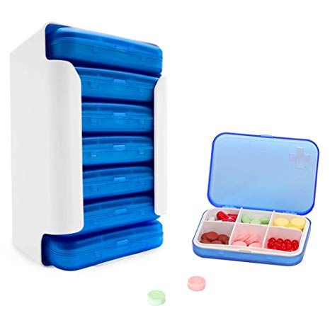 VitmdtX Weekly Pill Organizer, BPA Free Portable Travel 7 Day Pill Box with Unique Detachable Drawer Design for Pills, Vitamin, Fish Oil, Supplements