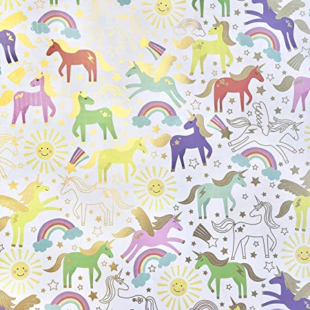 Unicorn Gift Wrapping Paper – 30 Inch x 10 Foot – Folded Flat Sheet - Premium Quality Printed in Italy