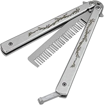 XBC Tech Dragon Totem Stainless Steel Practice Butterfly Knife Trainer and Comb Knife Trainer (Silver)