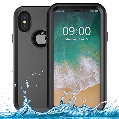iPhone X Waterproof Case, Goton Full Body IP68 Certified Waterproof Shockproof Snowproof Dustproof Protective Case Cover for Apple iPhone X / iPhone 10 (Black)