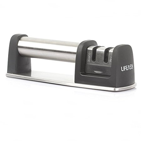 Lifeasy - Stainless Steel Knife Sharpener with 2 Stage Knife Sharpening System for Steel Knives in All Sizes