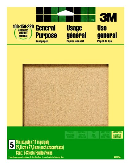 3M 9005NA 9-Inch by 11-Inch Aluminum Oxide Sandpaper, Assorted