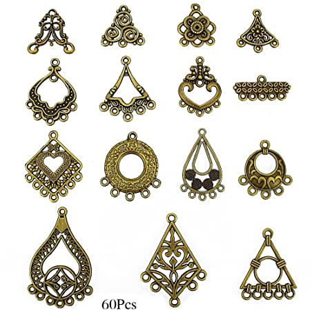 LolliBeads (TM) Antiqued Bronze Earring Chandelier Earring Jewelry Making Kit for Earring Drop and Charm Pendant Assorted Pack (60 Pcs)