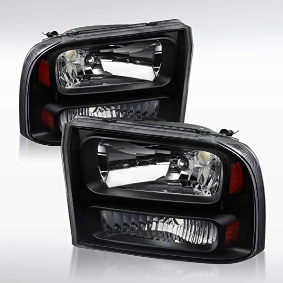 Autozensation Compatible with Ford F250 F350 F450 Super Duty 1999-2004, 2000-2004 Excursion, Black Clear Headlights, L R Pair Head Light Lamp Assembly