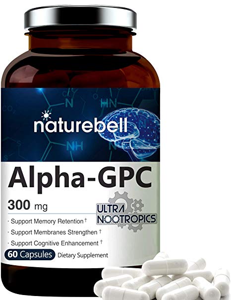 Maximum Strength Alpha GPC Choline Supplement 300mg, 60 Capsules, Strongly Supports Memory Retention and Cognitive Function, Non-GMO and Made in USA