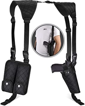 Vemingo Adjustable Shoulder Holster, Upgraded 2.0 Gun Holster with Double Magazine fit Most Pistols, Women and Men Vertical Weapon Holster for 1911,Glock 19, 17,43 Shield 9mm etc.