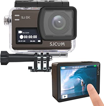 SJCAM SJ8K 4K 30FPS WiFi Action Camera with Touch Screen - Underwater Camera 30M - 8X Zoom Waterproof Sport Vlog Cam Support 2.4/5G Remote Control Live Stream EIS Stabilizer with Helmet Mounting Kits