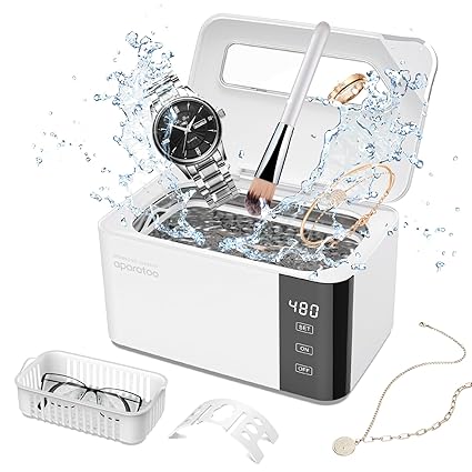 Ultrasonic Jewelry Cleaner, 600ml Ultrasonic Cleaning Machine, Large Capacity Household Ultrasonic Cleaner with 5 Time Settings,Stainless Steel Ultrasonic Cleaner for Eyeglass Watches Jewelry Dentures