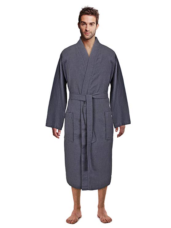 Premium Turkish Cotton Waffle Weave Lightweight Kimono Spa Bathrobe for Men