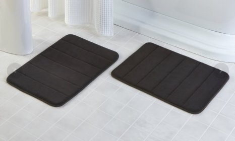 2 Pack - 17"x 24" Microfiber Memory Foam Bath Mat with Anti-Skid Bottom (Black)