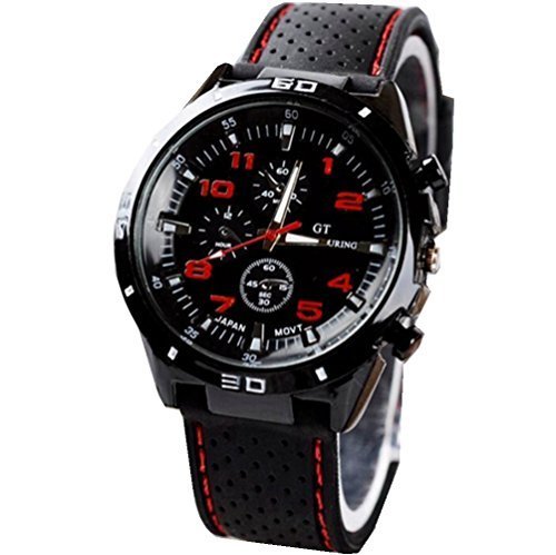 KitMax (TM) Unisex Military Army Pilot Style Silicone Band Sport Quartz Wrist Watches (Red)