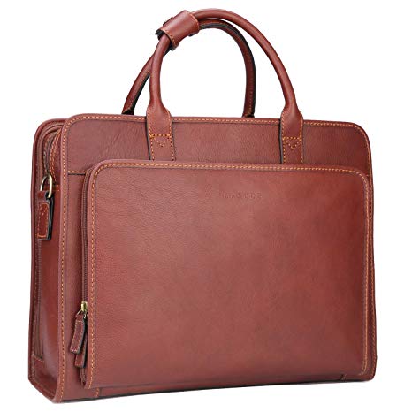 Banuce Vintage Full Grains Italian Leather Briefcase for Men Attache Case Tote Handbag Business Bag 14 Inch Laptop Shouder Messenger Bag