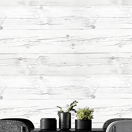 Very Berry Sticker VBS Peel & Stick Self-Adhesive Reclaimed Wood Planks Contact Paper Wallpaper (19.6" x 118") for Furniture Farmhouse Home Decor, Vintage White Grain (Set of 2)