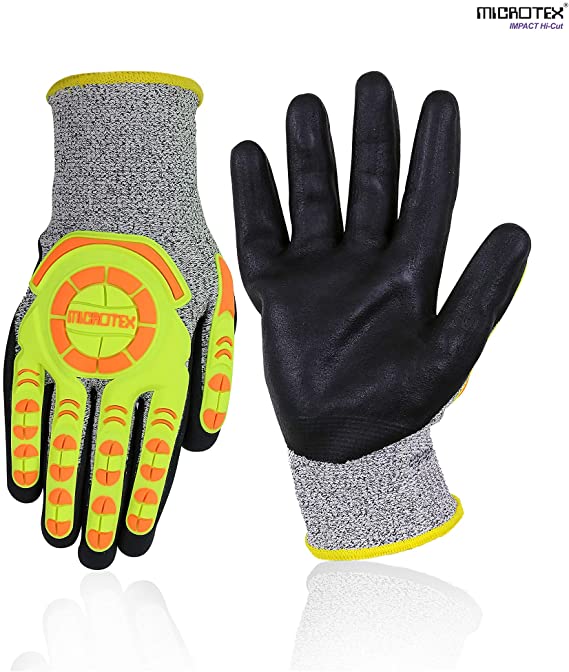 IMPACT CUT RESISTANT SAFETY GLOVES - High Performance Level 5 Protection, Micro form Nitrile Coating, Seamless HPPE and Fiberglass Knit Safety Work Gloves, (medium)