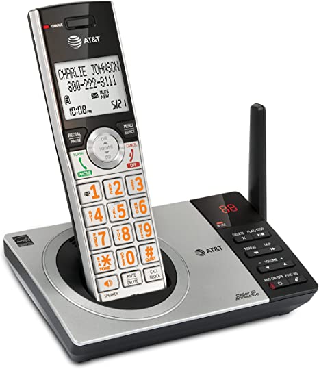 AT&T DECT 6.0 Expandable Cordless Phone with Answering System, Silver/Black with 1 Handset (CL82107)