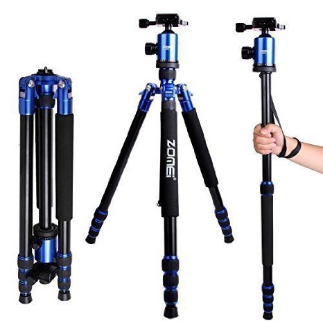 Tripod, Zomei Z818 Blue Compact Portable Magnesium Aluminium Camera Tripods Monopod With Ball Head Quick Release Plate & Carry Bag