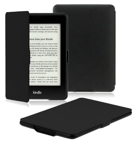 OMOTON Kindle Paperwhite Case Cover -- The Thinnest and Lightest PU Leather Smart Cover for All-New Kindle Paperwhite Fits All versions 2012 2013 2014 and 2015 All-new 300 PPI Versions Black
