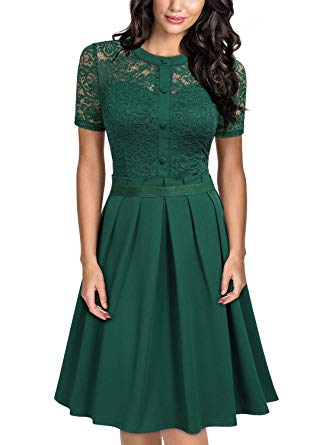 MISSMAY Women's Vintage Floral Lace Short Sleeve Cocktail Party Swing Dress