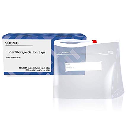 Amazon Brand - Solimo Slider Gallon Food Storage Bags, 90 Count