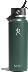 HYDRO FLASK Wide Mouth vacuum insulated stainless steel water bottle with leakproof closeable straw lid for cold water drinks, sports, travel, car and school