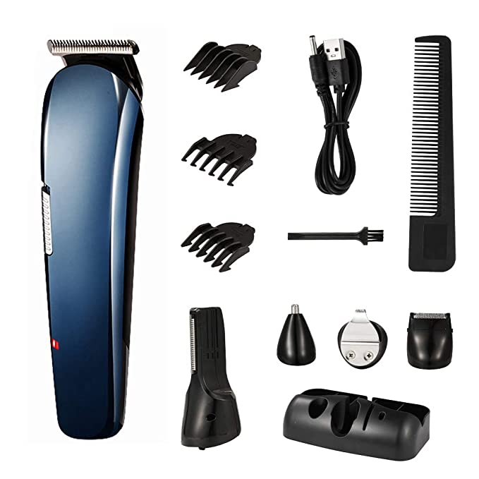 Hair Clipper Beard Trimmer Kit, 5 In 1 Men's Grooming Kit with Trimmer for Beard, Head, Body, and Face, Men Cordless Trimmer Precision Trimmer USB Rechargeable (Blue)