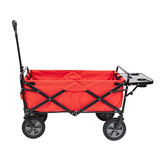 Mac Sports Collapsible Folding Outdoor Utility Wagon (Wagon with Side Table, Red)