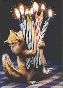 Chipmunk Carrying Lit Striped Candles Photograph Cute Funny/Humorous Birthday Card