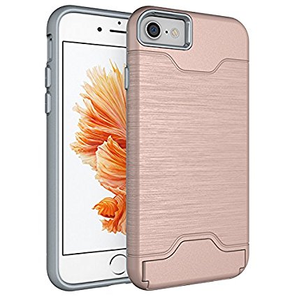 Iphone 7 Case with Card Holder (4.7") - Heavy Duty Card Slot Armor Case for Ultimate Protection - Tough, Hard Wearing Wallet Case by Foxx Electronics (Rose Gold)