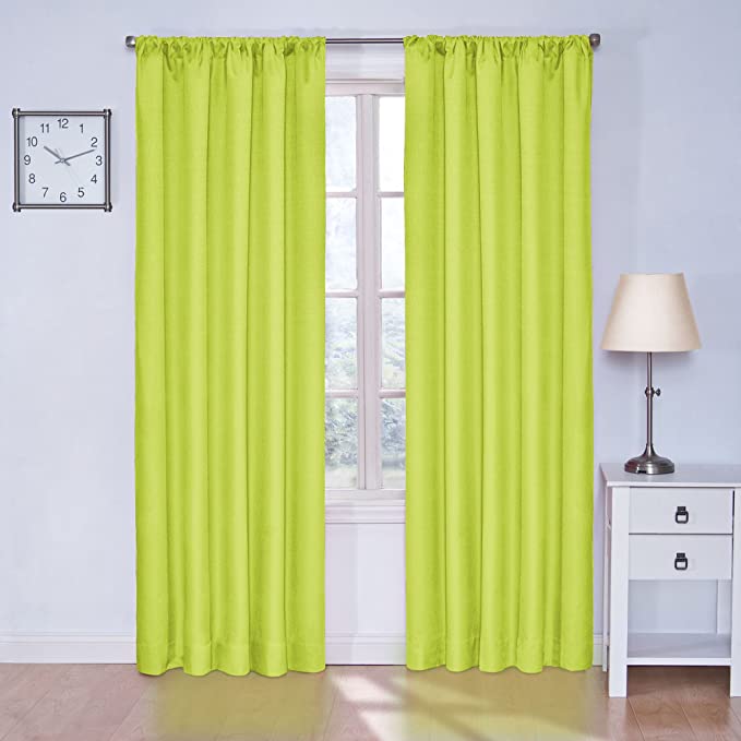 ECLIPSE Blackout Curtains for Bedroom - Kendall Insulated Darkening Single Panel Rod Pocket Window Treatment Living Room, 42" x 95", Lime