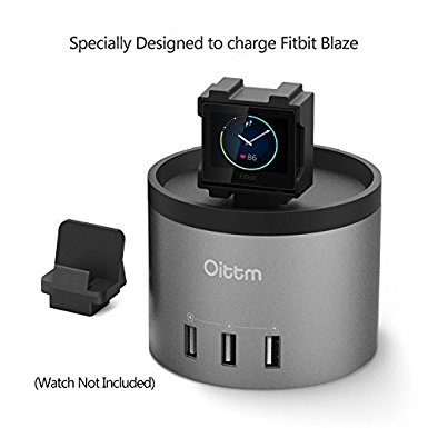 Fitbit Blaze Charger Dock,Oittm[2 in 1 Bracket Charging Stand] 4 Ports USB Charger Station Phone Holder for iPhone 7, 7 Plus, 6s Plus Samsung,Charger for Fitbit Blaze Smart Fitness Watch (Space Gray)