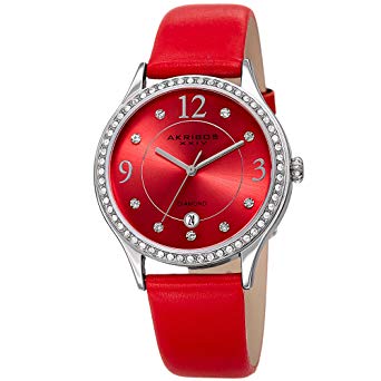 Akribos Swarovski Crystal Women's Watch - Diamond Markers On A Sunray Dial - Genuine Leather Strap Watch - AK1011