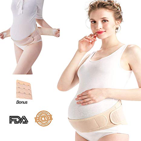 Upgraded Maternity Belt - Pregnancy Belt, 2 in 1 Belly Band for Pregnancy and Postpartum Body Shape, Abdominal Binder Maternity Belly Band for Lower Back and Pelvic Support, One Size, Beige