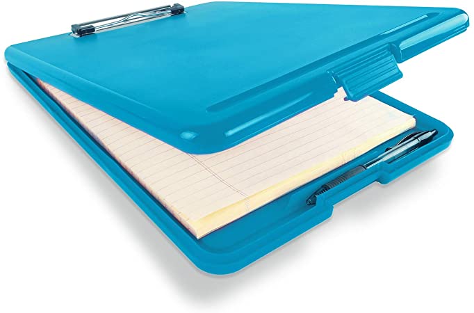 Slim Plastic Nursing RN Style Coaches Clipboard with Open Foldable Storage, Classroom Teacher College Size (9.5" x 13.5") (Blue)