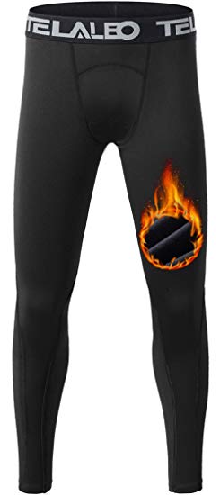 TELALEO Boys Compression Leggings Thermal Fleece Base Layer Tights Cold Gear Pants