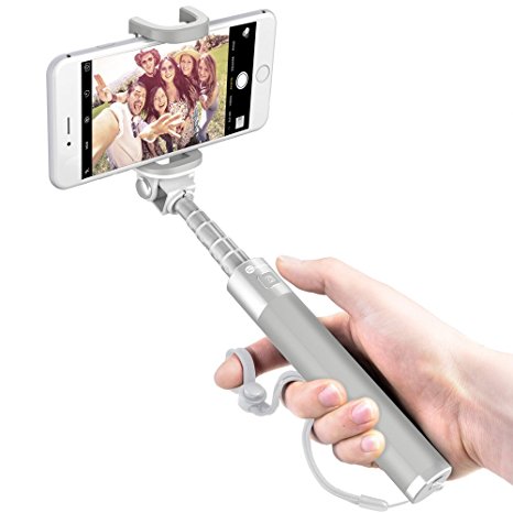 TaoTronics Bluetooth Selfie Stick Aluminum Monopod for iPhones and Android Smartphones - White
