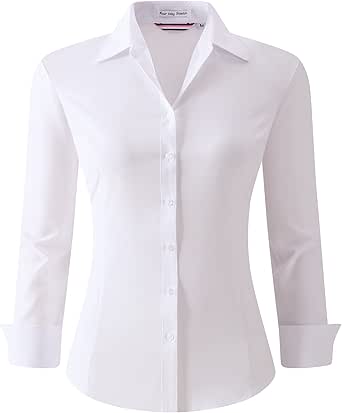 Alex Vando Womens Dress Shirts Wrinkle Free Solid Color Stretch Work Shirt