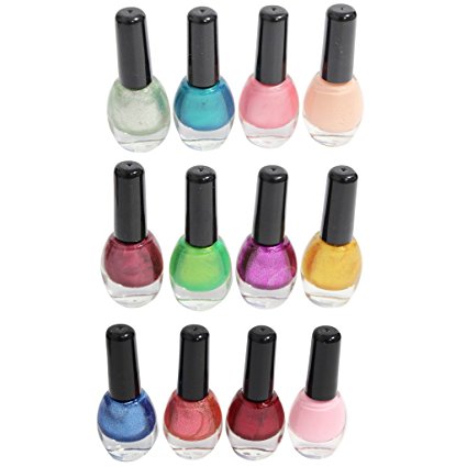 12 High Quality Assorted Mixed Colour Fashionable Metallic Matt Bold Nail Polishes Varnishes for Nail Art Set by Kurtzy TM