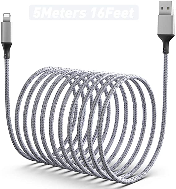 Rocketek Charging Cable 5M / 16FT Extra Long Nylon Braided Cord USB Fast Charging and Syncing Cable Compatible with Phone Xs Max / XR / XS / X / 8/8 Plus / 7/7 Plus / 6s / 6s Plus / 6/6
