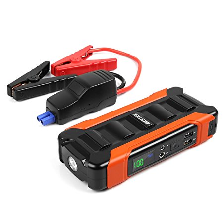 BESTEK 800A Peak 18000mAh Portable Car Jump Starter(Up to 6.0L Gas, 5.0L Diesel Engine), Li-ion Battery Booster Phone Charger with Dual USB Charging Port and Built-in LED Flashlight