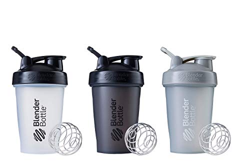 Blender Bottle Classic Loop Top Shaker Bottle, 20-Ounce 3-Pack, Clear/Black and Full Color Black and Pebble Grey