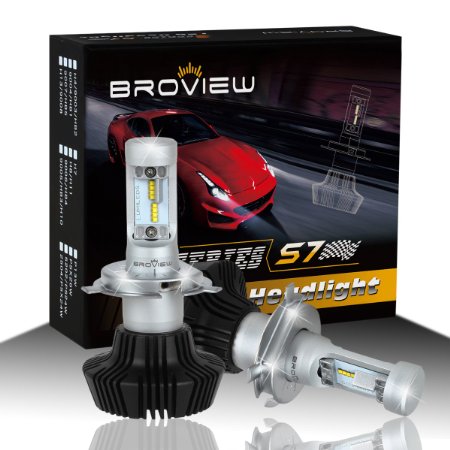 BROVIEW S7 HB2 H4 LED Headlight Bulbs Conversion Kit - 50W 8000Lumen 6500K White - Brightest Philips Chip for Replace HID & Halogen - 2 Yr Warranty - (2pcs/set)