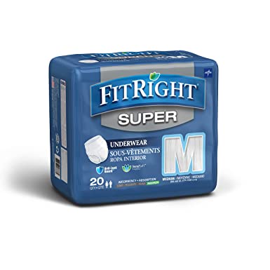 FitRight Super Adult Incontinence Underwear, Maximum Absorbency, Medium, 28”-40” (Pack of 20)