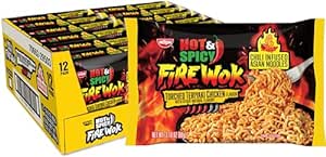 Nissin Fire Wok, Torched Teriyaki Chicken, Hot & Spicy Chile Infused Asian Noodles, Pack of 12