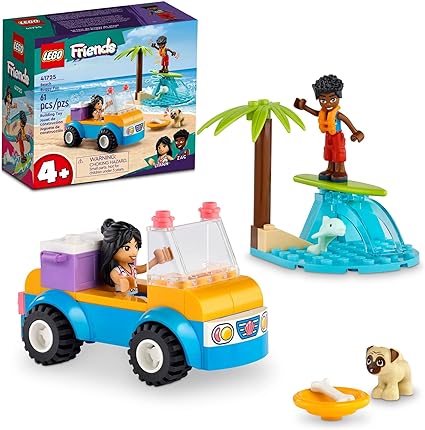 LEGO Friends Beach Buggy Fun 41725 Building Toy Set, Creative Fun for Toddlers Ages 4 , with 2 Mini-Dolls, Pet Dog and Dolphin Figures, a Beach Buggy Toy Car and Accessories