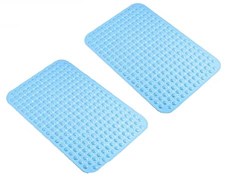 TONY STARK Anti Slip Shower Bath Mat 72cm x 36cm PVC Bathroom Shower Mat with Suction Cups for Extra Grip (Sky Blue with Accu-Pebble - Pack of 2)