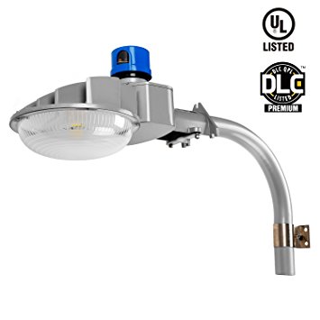 LED Dusk to Dawn Area Light, 70W 7200Lm Amazon Brightest Photocell Security Flood Light, DLC Premium & UL Listed, IP68 Outdoor Wall Mount Overnight Farm/Yard/Garage/Sidewalk Barn Lighting - Silver