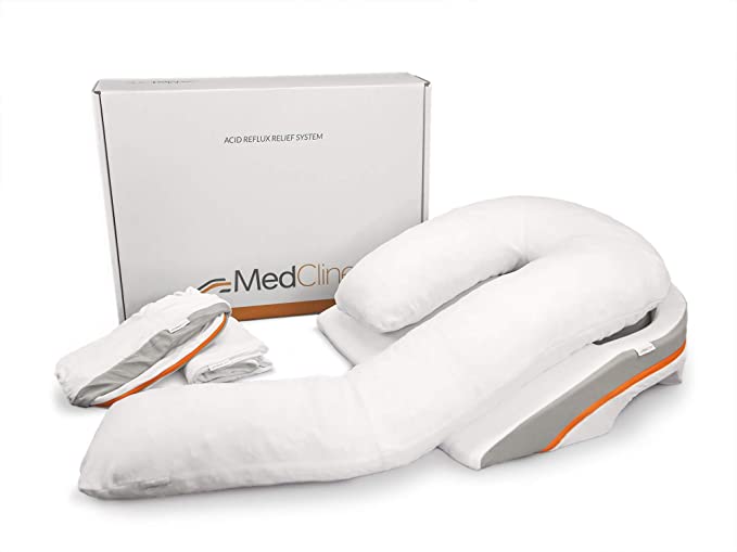 MedCline Acid Reflux and GERD Relief Bed Wedge and Body Pillow System Bundle with Extra Set of Cases, Size Large, Medical Grade and Clinically Proven Results, Removable Cover