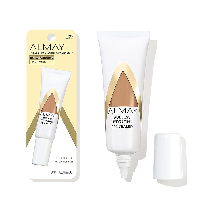 Almay Anti-Aging Concealer, Face Makeup with Hyaluronic Acid, Niacinamide, Vitamin C & E, Hypoallergenic-Fragrance Free, 030 Medium, 0.37 Fl Oz