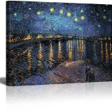 Wall26 - Canvas Print Wall Art - Starry Night over The Rhone by Vincent Van Gogh Reproduction on Canvas Stretched Gallery Wrap Ready to Hang - 18x24
